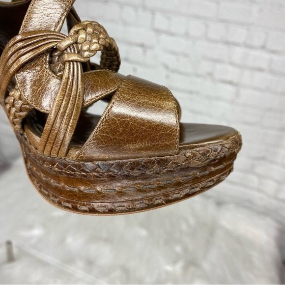 Prada Women's Brown Designer Braided Leather Strappy Luxury Heels IT 37.5 / US 7 - Picture 17 of 17